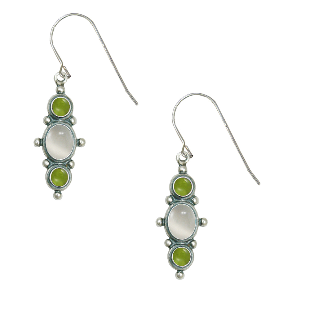 Sterling Silver Drop Dangle Earrings With White Moonstone And Peridot